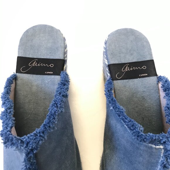 Giamo Denim Chambray Wedge Espadrille Sandals Womens 39 9 Blue Fringe Open Toe - Picture 3 of 11